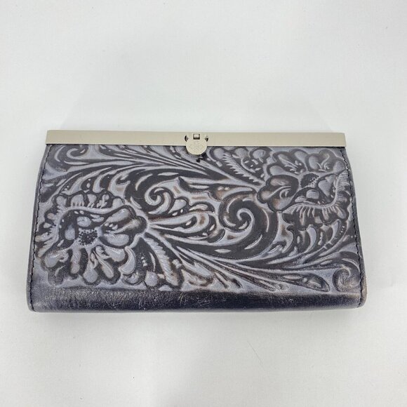 Patricia Nash Black Tooled Leather Wallet Framed Clutch Purse - Picture 1 of 5